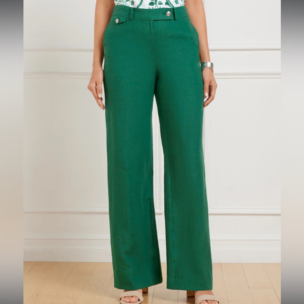 NWT Talbots Greenwich Wide Leg Linen Pants | Heritage Green | Size 2 full
length